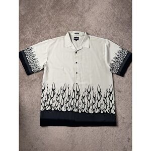 Mens Tshirt Era Wear Flames Fire Gray Black Retro Rockabilly Hot Rod, Size XXL